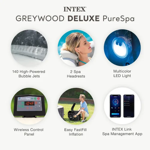 Miniatura 3 de INTEX 28439EP PureSpa Greywood Deluxe - Juego de spa inflable: incluye cubierta de eficiencia energética - Aplicación de control de spa - Panel