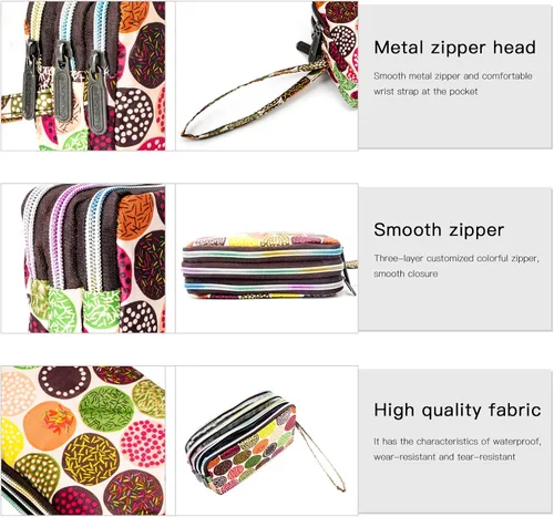 Miniatura 6 de BIAOTIE Cartera de pulsera de gran capacidad, Bolso de mano de nailon impreso impermeable para mujer