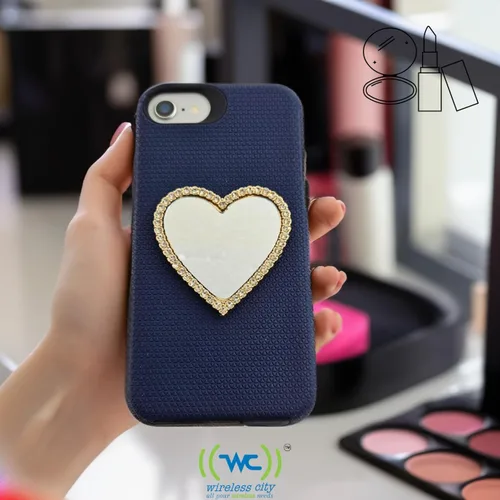 Miniatura 6 de Wireless City Espejo de teléfono con forma de corazón, espejo de maquillaje con diamantes de oro rosa con circonita cúbica, 2.2 in, ideal
