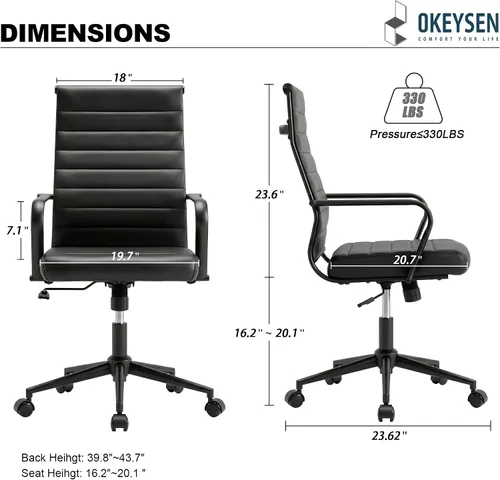 Miniatura 3 de Okeysen Silla de escritorio de oficina de cuero, sillas de sala de conferencias, silla ejecutiva acanalada, silla giratoria ergonómica de altura