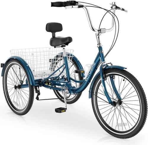 Miniatura 18 de MOPHOTO Triciclo para adultos de 7 velocidades, 20/24/26 pulgadas, triciclo para adultos con canasta trasera grande, 350 libras de capacidad