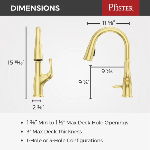 Miniatura 3 de Pfister Alderwood - Grifo de cocina con rociador extraíble y dispensador de jabón, de una sola manija, certificado NSF, acabado en oro cepillado