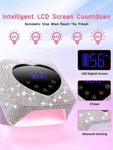 Miniatura 2 de Hongfa - Lámpara de uñas inalámbrica, secador de uñas LED UV recargable para esmalte de gel con pantalla LCD, sensor automático y 5 ajustes
