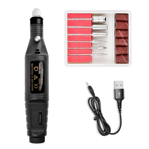 Taladro de uñas eléctrico USB, lima de uñas portátil profesional, manicura y pedicura con 6 brocas de uñas, kit de herramientas de arte de uñas,