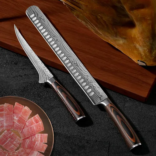 Miniatura 5 de Sunnecko Juego de cuchillos profesionales para tallar barbacoa, cuchillo para cortar y deshuesar para cortar carne, cuchillo alemán de acero