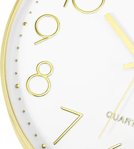 Miniatura 5 de Lumuasky Reloj de pared dorado de 12 pulgadas, silencioso y sin tictac, funciona con pilas, redondo, moderno, para decoración de sala de estar