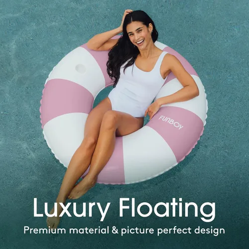 Miniatura 2 de FUNBOY Giant Vintage Stripe Inflatable Tube Pool Float with Cup Holder 48" Large Pool Float for Adults Inner Tube Swimming Pool Toys Swim Rings Pool