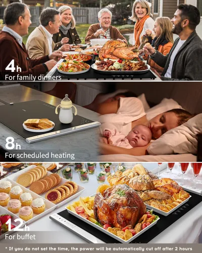 Miniatura 6 de VTAR Alfombrilla Eléctrica de Calentamiento de Alimentos y Bandeja Calentadora para Servidores de Buffet de Fiesta, Calentamiento de Doble Zona