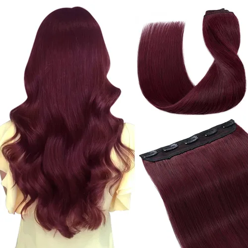 Miniatura 13 de Extensiones de cabello con clip, cabello humano Remy, extensiones de cabello largo lacio de una pieza con 5 clips, con gancho para colgar