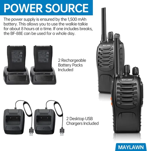 Miniatura 3 de Maylawn Walkie Talkies Paquete de 2, Walkie Talkies de Largo Alcance para Adultos con Baterías Recargables, Radios Bidireccionales con Luz LED