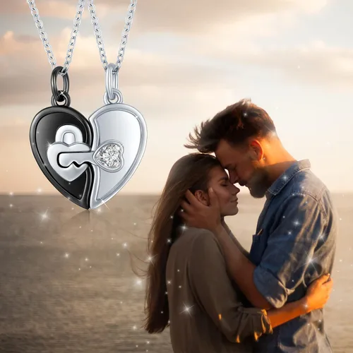 Miniatura 4 de Collares para pareja para novio y novia, collar de plata de ley con dos almas con la frase "You Hold the Key to My Heart", collar para él y ella