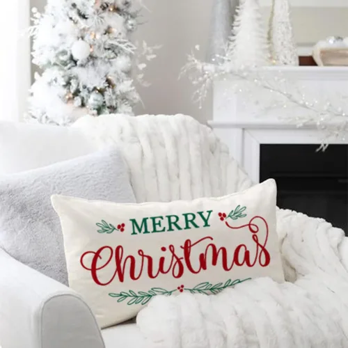 Miniatura 2 de Fundas de almohada de Navidad de PANDICORN 12x20 pulgadas rojas para decoración rústica navideña al aire libre para sofá, sofá cama, sala de estar
