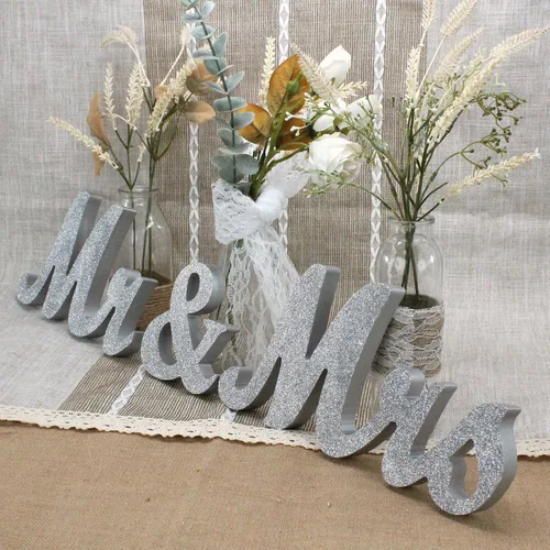 Miniatura 11 de Letras de madera y pancarta para boda - Just Married & Mr. & Ms. Decoración - Oro champán