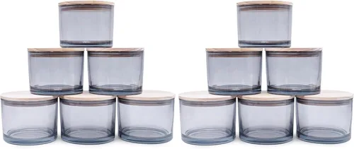 Miniatura 26 de SHOWIN Tarros de vela gruesos de 18 onzas para hacer velas, 6 unidades, frascos vacíos con tapas de madera para hacer velas, recipiente de muestra