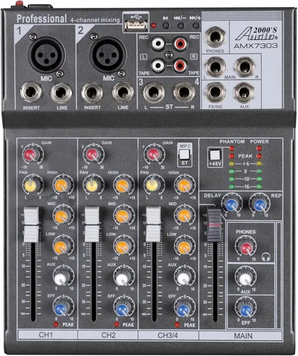 Miniatura 3 de Audio2000'S AMX7303- Mezclador de audio profesional de cuatro canales con procesador USB y DSP