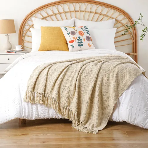 Miniatura 2 de BATTILO HOME Manta beige para sofá, cobija tejida beige para la cama, mantas neutras para decoración de la habitación, regalos para casa nueva, 50 x