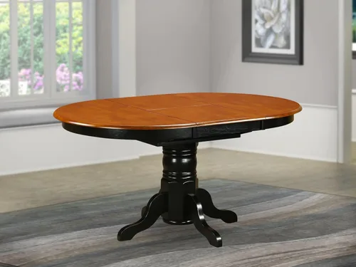 Miniatura 2 de East West Furniture AAVT-BLK-TP mesa de comedor Avon para la cocina - una mesa ovalada de madera maciza con hoja de mariposa y base de pedestal