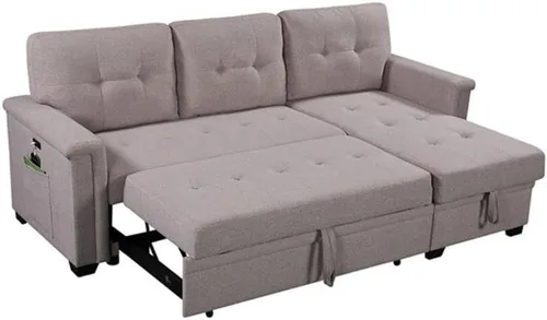 Miniatura 3 de Lilola Home Nathan - Sofá modular reversible de lino gris claro de 84 pulgadas con diván de almacenamiento y puertos de carga USB, sofá esquinero
