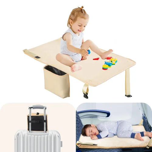 Cama de avión para niños pequeños, extensor de asiento de avión para niños, artículos esenciales de viaje para bebés, color beige Beige (Beign)