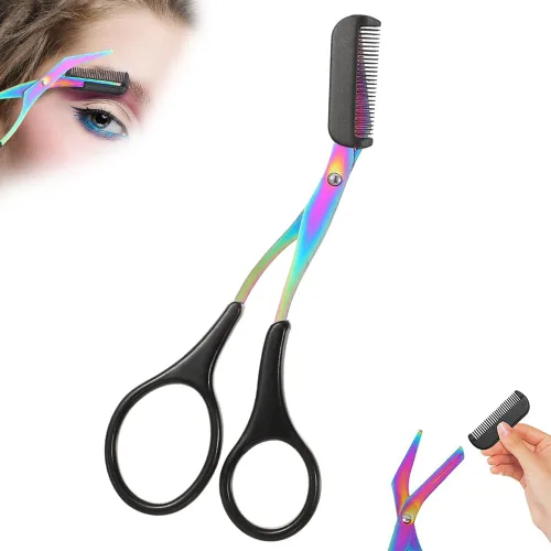 Miniatura 15 de Tijeras de cejas 2 en 1 con peine, cortador de cejas de acero inoxidable de precisión, tijeras de aseo antideslizantes para hombres y mujeres, Azul