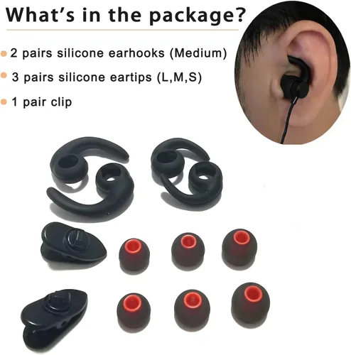 Miniatura 5 de Aletas universales para los oídos, puntas de repuesto para auriculares, puntas de silicona, 3 pares cada uno, 2 clips de cable