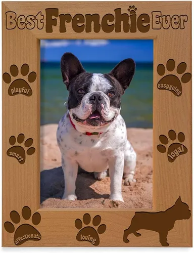 Miniatura 7 de KATE POSH Best Frenchie Ever - Marco de fotos de madera natural grabado, marco de fotos de bulldog francés, regalos conmemorativos para mascotas