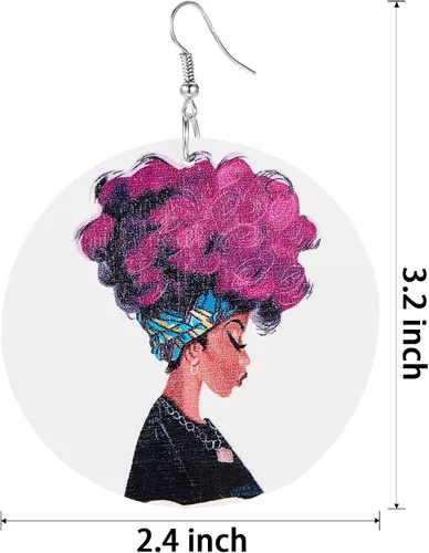 Miniatura 2 de 10 pares de aretes redondos africanos para mujer, de madera pintada, aretes de estilo étnico