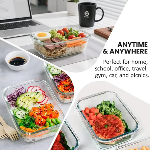 Miniatura 6 de HOTEC Recipiente de vidrio de almacenamiento de alimentos de 35 onzas, recipientes herméticos de vidrio para almuerzo y frutas con tapas, apto
