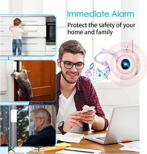 Miniatura 4 de Timbre de puerta inalámbrico, timbre inalámbrico para tienda con indicadores LED, impermeable, alarmas de puerta cuando se abre con rango de 986