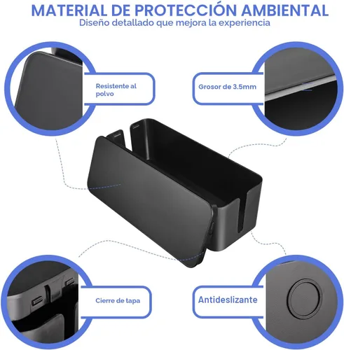 Miniatura 3 de Caja organizadora de cables, juego de tres, cubierta de alimentación, soporte de cables, protector contra sobretensiones para escritorio (negro)