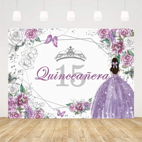 Miniatura 2 de Sendy - Telón de fondo de quinceañera para cumpleaños de quinceañera de 15 años para Sweet Girl Mis Quince Anos, decoraciones de fiesta de 15