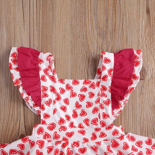 Miniatura 4 de Mono para bebé niña de San Valentín con mangas sin espalda y estampado de corazón con diadema