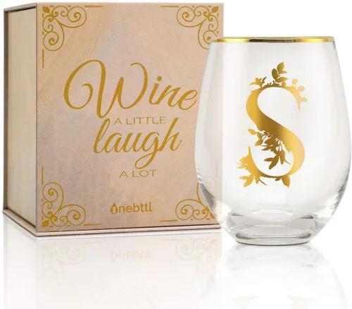 Miniatura 8 de Onebttl Copas de vino únicas sin tallo, copa de vino inicial para vino tinto o blanco, 18 onzas, monogramada, dorada, para mujeres, niñas, mujeres