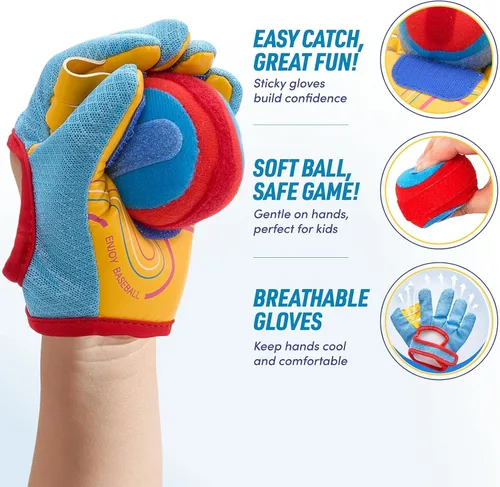 Miniatura 2 de JoyCat Toss and Catch Ball Game with 2 Adjustable Gloves, 2 Soft Sticky Balls & Carry Bag, Toddler Baseball Glove Set, Outdoor Toys for Kids Ages