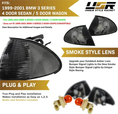 Miniatura 4 de DEPO 99-01 E46 4D - Juego de lámparas de señal de giro de esquina de color humo europeo (izquierda + derecha) compatible con BMW E46 1999-2001 Serie