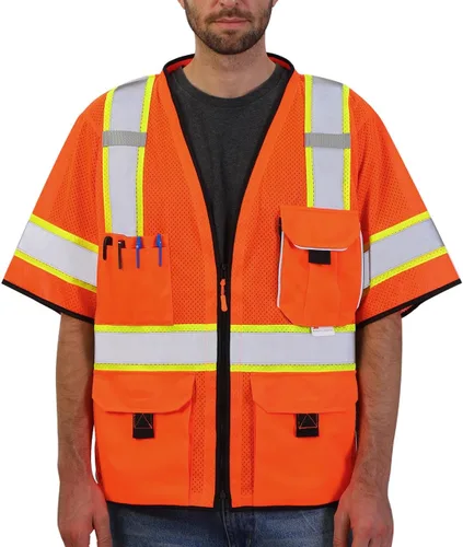 Miniatura 11 de Dib Safety - Chaleco reflectante amarillo de malla, chaleco de alta visibilidad con bolsillos y cremallera, ANSI clase 2 de servicio pesado, hecho
