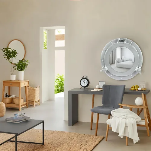 Miniatura 7 de Nagina International Espejo Náutico Premium de Aluminio con Recubrimiento en Polvo Estilo Pirata, Reloj y Ventana con Ojo de Buey Decoración Deco