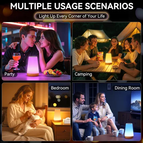 Miniatura 7 de Auxmir Luz Nocturna LED 2 Pack Lámpara de Mesita de Noche con Control Táctil y Remoto, Luz de Mesa Regulable con 13 Colores RGB Cambiantes, 5