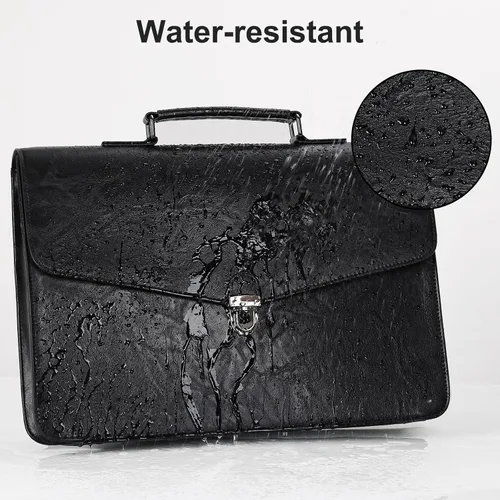 Miniatura 5 de ESTARER Maletín de cuero para hombre de 17.3 pulgadas, bolsa de mensajero para computadora portátil, resistente al agua, para trabajo, oficina, Negro