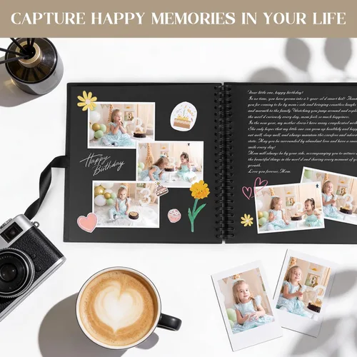Miniatura 5 de Álbum de fotos INNOCHEER - Autoadhesivo 80 páginas negras, gran álbum de recortes para libro de visitas de boda, aniversario, viajes, recuerdos
