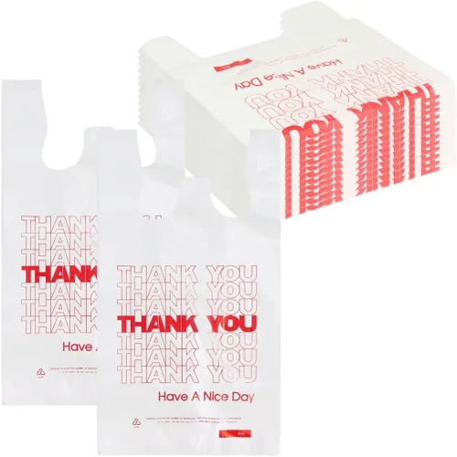 Miniatura 15 de ROYALNA 100 unidades, bolsas de plástico para compras de playera blancas (12" x 6.5" x 21"), reutilizables y desechables para restaurantes, tiendas