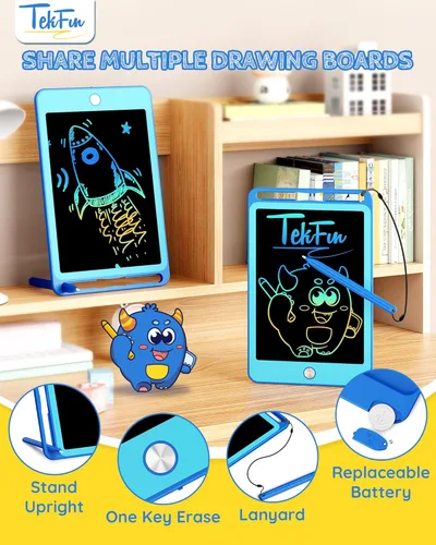 Miniatura 4 de TEKFUN - 2 paquetes de tableta de escritura LCD para niños, tablero de garabatos de 10 pulgadas azul+azul, tablero de dibujo reutilizable
