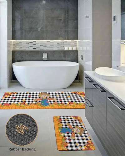 Miniatura 5 de Tapete de baño antideslizante para bañera, tapete de baño de espantapájaros, calabaza, hojas, alfombra de pasillo de baño, alfombra de pasillo