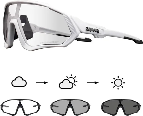 KAPVOE Gafas de ciclismo fotocromáticas para hombres y mujeres, gafas de sol para bicicleta de montaña MTB, para bicicleta de montaña Clear - K9408