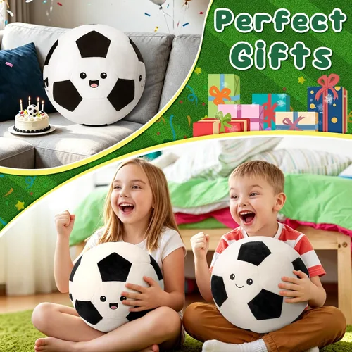 Miniatura 7 de Achwishap Soccer Ball Plush, Cute Sports Ball Stuffed Toy with 3 Facial Expressions, Soft Throw Plushies Pillow for Room Decor, for Boys Girls
