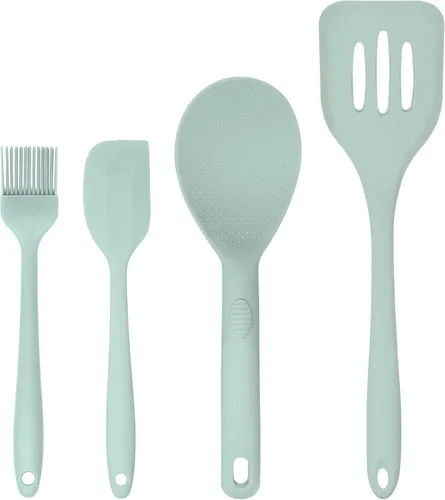 Miniatura 18 de Juego de 4 utensilios de silicona – Espátula de goma, cepillo de repostería, espátula ranurada y paleta de arroz – Juego completo resistente al Rosa