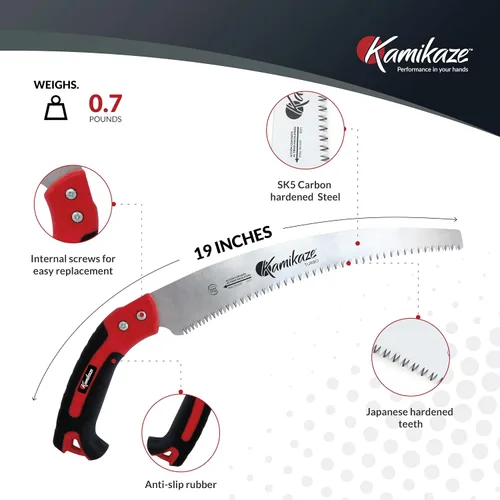 Miniatura 2 de EZ Kut Kamikaze Sierra de Hoja Curva con Vaina - 19.3 Pulgadas Poda de Servicio Pesado - Acero Endurecido al Carbono Tecnología Japonesa - La Mejor