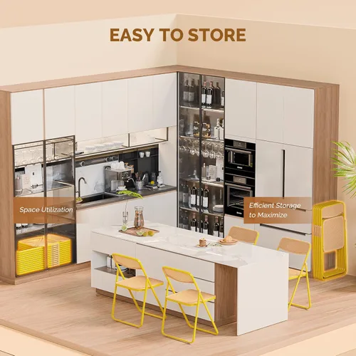 Miniatura 7 de VINGLI Silla plegable moderna con marco de hierro con panel de textura tejida, diseño que ahorra espacio para fiestas, bodas, eventos, oficina
