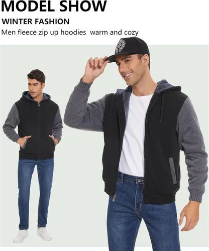 Miniatura 59 de GEEK LIGHTING Sudadera con capucha y cremallera para hombre, forro polar, chaqueta gruesa con capucha para invierno, cálida sudadera atlética