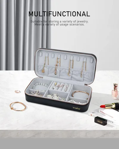 Miniatura 7 de Organizador de joyas de viaje, joyero portátil para mujer, organizador de viaje para anillos, aretes, collares, pulseras, relojes, negro, C